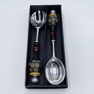 South Coast Beaded Salad Turners Fork Spoon Set